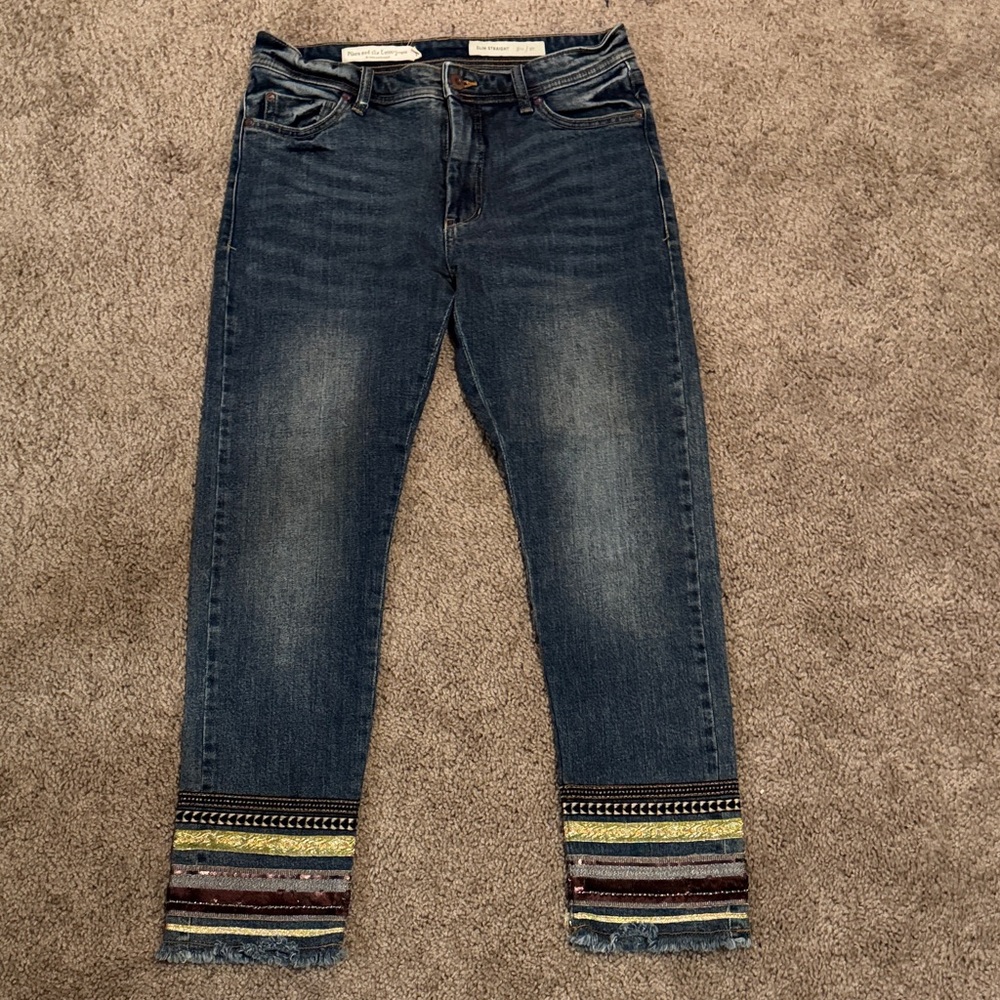 Pilcro and Letterpress for Anthropologie embroidered Blue Jeans size 27